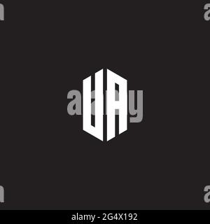UA Logo monogram with hexagon shape style design template isolated on black background Stock Vector