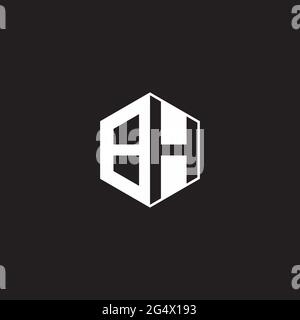 BH B H HB Logo monogram hexagon with black background negative space style Stock Vector