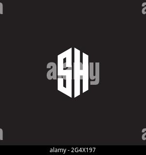 SH Logo monogram with hexagon shape style design template isolated on black background Stock Vector