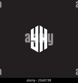 YH Logo monogram with hexagon shape style design template isolated on black background Stock Vector