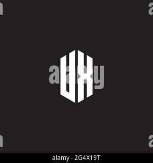 UX Logo monogram with hexagon shape style design template isolated on black background Stock Vector