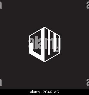 JW J W WJ Logo monogram hexagon with black background negative space style Stock Vector