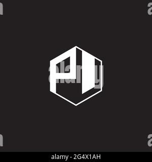 PU Logo monogram hexagon with black background negative space style Stock Vector