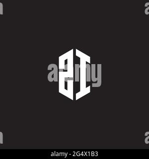 ZI Logo monogram with hexagon shape style design template isolated on black background Stock Vector