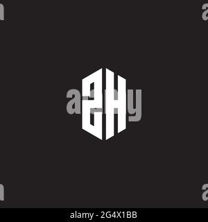 ZH Logo monogram with hexagon shape style design template isolated on black background Stock Vector