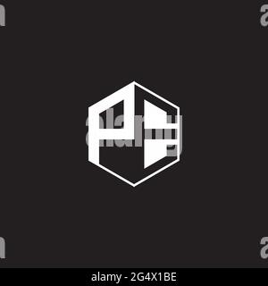 PE P E EP Logo monogram hexagon with black background negative space style Stock Vector