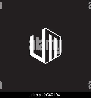 UM U M MU Logo monogram hexagon with black background negative space style Stock Vector