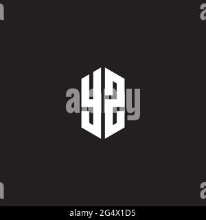 YZ Logo monogram with hexagon shape style design template isolated on black background Stock Vector