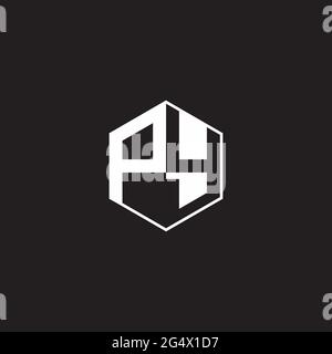 PY Logo monogram hexagon with black background negative space style Stock Vector