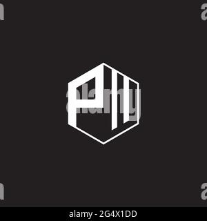 PW Logo monogram hexagon with black background negative space style Stock Vector
