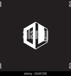 DU OU Logo monogram hexagon with black background negative space style Stock Vector