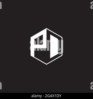 PD P D DP Logo monogram hexagon with black background negative space style Stock Vector