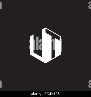 UT U T TU Logo monogram hexagon with black background negative space style Stock Vector