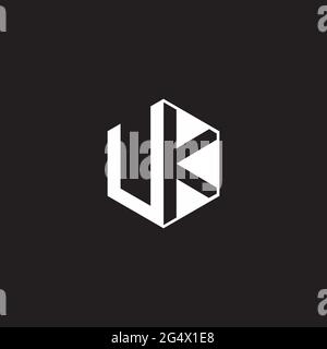 UK U K KU Logo monogram hexagon with black background negative space style Stock Vector