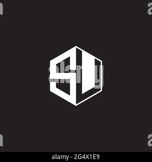 SU S U US Logo monogram hexagon with black background negative space style Stock Vector