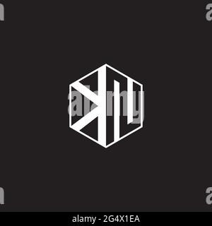KN K N NK Logo monogram hexagon with black background negative space style Stock Vector