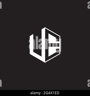 UE U E EU Logo monogram hexagon with black background negative space style Stock Vector