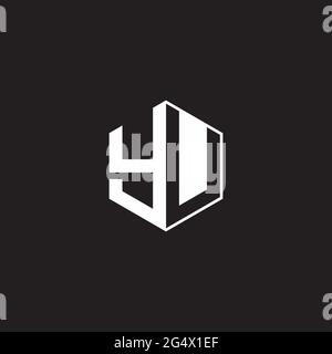 YU Y U UY Logo monogram hexagon with black background negative space style Stock Vector