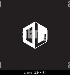 DL OL Logo monogram hexagon with black background negative space style Stock Vector