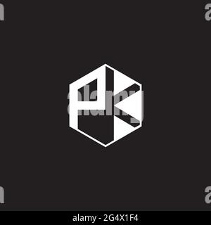 PK P K KP Logo monogram hexagon with black background negative space style Stock Vector