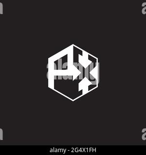 PX Logo monogram hexagon with black background negative space style Stock Vector