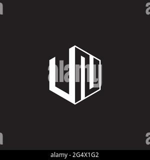 UN U N NU Logo monogram hexagon with black background negative space style Stock Vector
