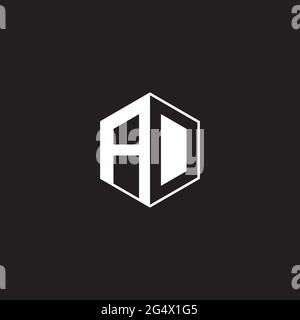AD A D DA Logo monogram hexagon with black background negative space style Stock Vector