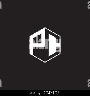 PC P C CP Logo monogram hexagon with black background negative space style Stock Vector