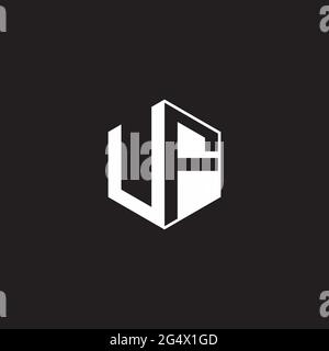 UF U F FU Logo monogram hexagon with black background negative space style Stock Vector