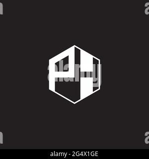 PH Logo monogram hexagon with black background negative space style Stock Vector