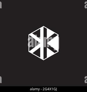 KK K Logo monogram hexagon with black background negative space style Stock Vector