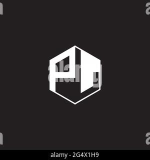 PL P L LP Logo monogram hexagon with black background negative space style Stock Vector