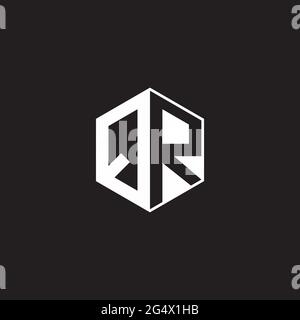 QR Q R RQ Logo monogram hexagon with black background negative space style Stock Vector