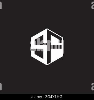 SF S F FS Logo monogram hexagon with black background negative space style Stock Vector