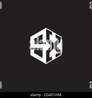 SX S X XS Logo monogram hexagon with black background negative space style Stock Vector