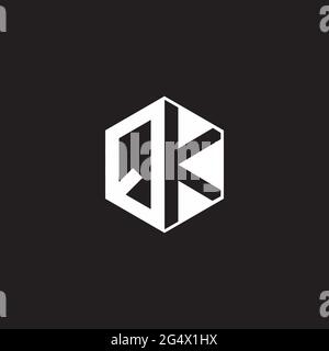 QK Q K KQ Logo monogram hexagon with black background negative space style Stock Vector
