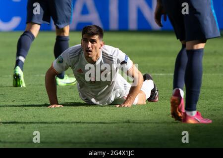 Seville, Spain. 23rd June, 2021. Spain's Gerard Moreno reacts during the Group E match between Slovakia and Spain at the UEFA Euro 2020 in Seville, Spain, June 23, 2021. Credit: Meng Dingbo/Xinhua/Alamy Live News Stock Photo