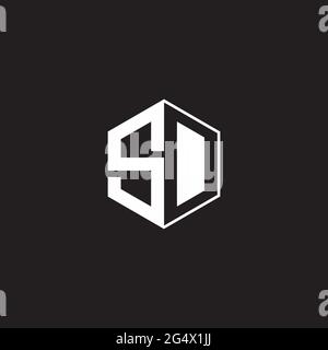 SD S D DS Logo monogram hexagon with black background negative space style Stock Vector