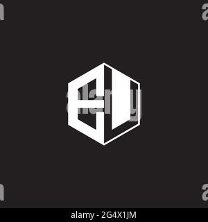 EU E U UE Logo monogram hexagon with black background negative space style Stock Vector