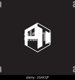 PI P I IP Logo monogram hexagon with black background negative space style Stock Vector