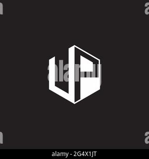 UP U P PU Logo monogram hexagon with black background negative space style Stock Vector