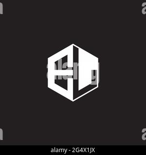 EL E L LE Logo monogram hexagon with black background negative space style Stock Vector