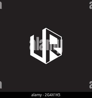 UR U R RU Logo monogram hexagon with black background negative space style Stock Vector