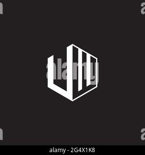 UW U W WU Logo monogram hexagon with black background negative space style Stock Vector