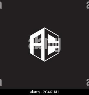 AE A E EA Logo monogram hexagon with black background negative space style Stock Vector