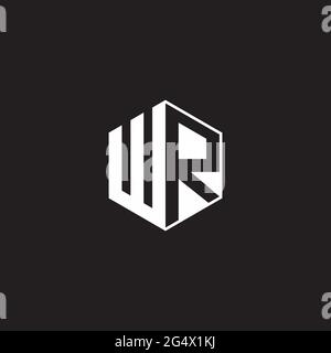 WR W R RW Logo monogram hexagon with black background negative space style Stock Vector