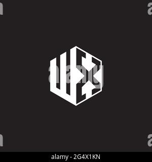 WX W X XW Logo monogram hexagon with black background negative space style Stock Vector