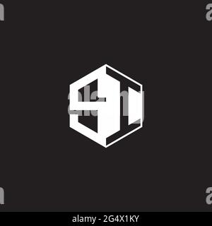 SI S I IS Logo monogram hexagon with black background negative space style Stock Vector