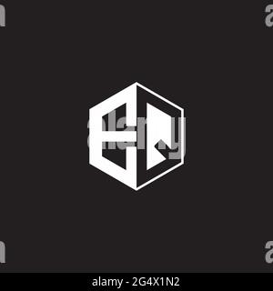 EQ E Q QE Logo monogram hexagon with black background negative space style Stock Vector