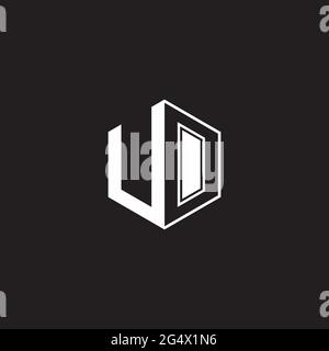 UO U O OU Logo monogram hexagon with black background negative space style Stock Vector
